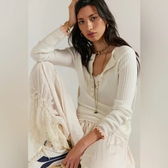 Free People White Ribbed Long Sleeve Top - Picture 3 of 11